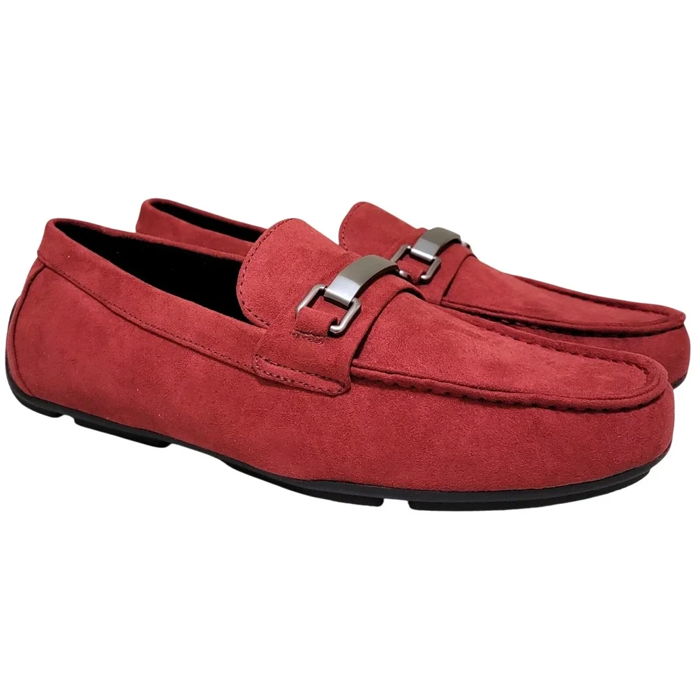 Alfani Men Egan Slip On Driving Loafers Size US 10M Red Faux Suede